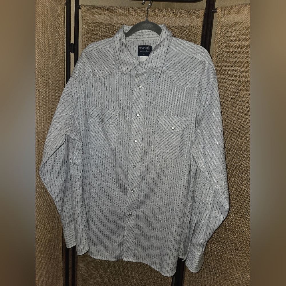 Vintage Wrangler Men's Casual Gray Stripe Pearl Snap Cowboy Rodeo Shirt 2X